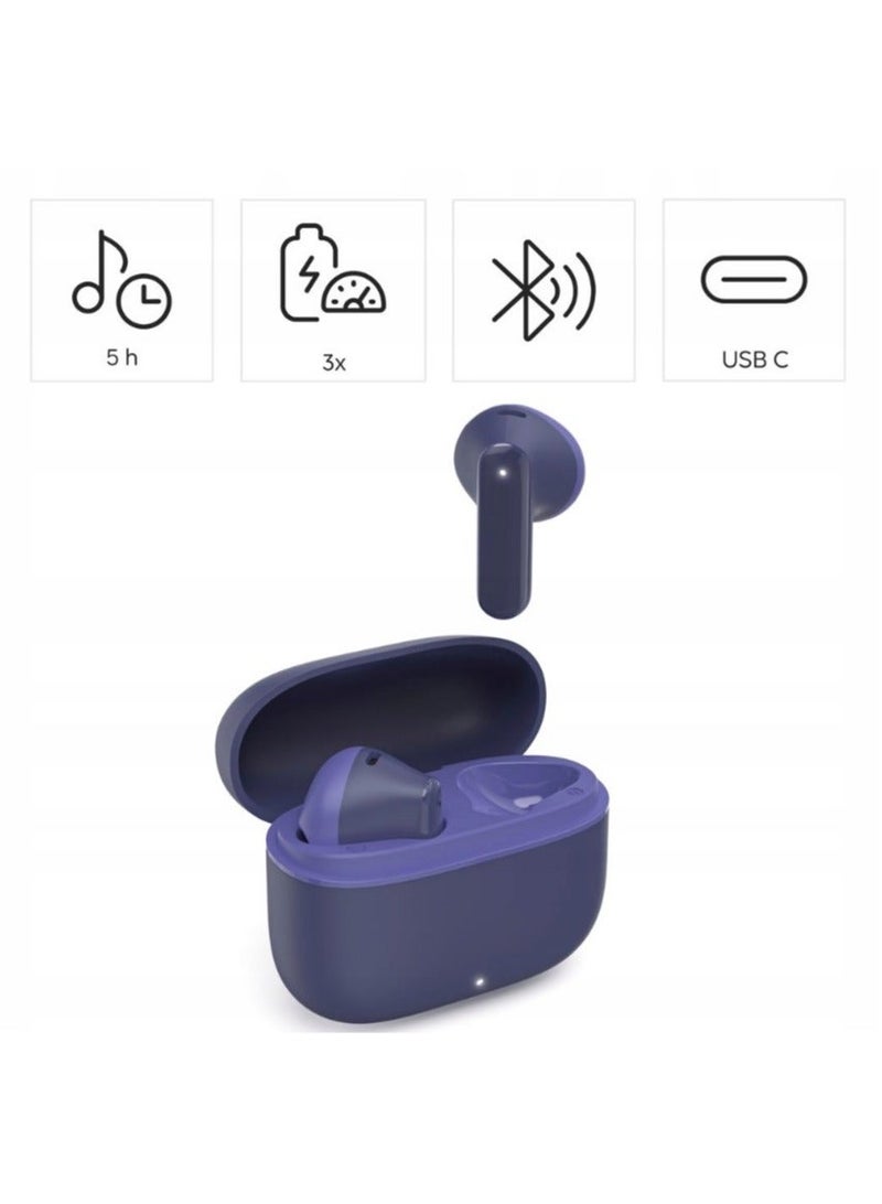 Hama Wireless Earbuds, Wireless Bluetooth Earphone with Touch Control, In-Ear True Wireless Earbuds with 20 Hours Playtime, Voice Control, In-Ear Calling, USB-C Charging Box - Blue - Image 2
